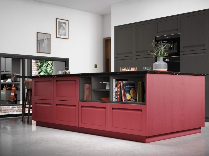 Harborne Graphite and CMS Chicory Red_Cameo 1_-Superior-Cabinets-Kitchen-Designs