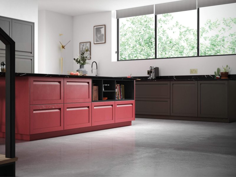 Harborne Graphite and CMS Chicory Red_Cameo 2_-Superior-Cabinets-Kitchen-Designs