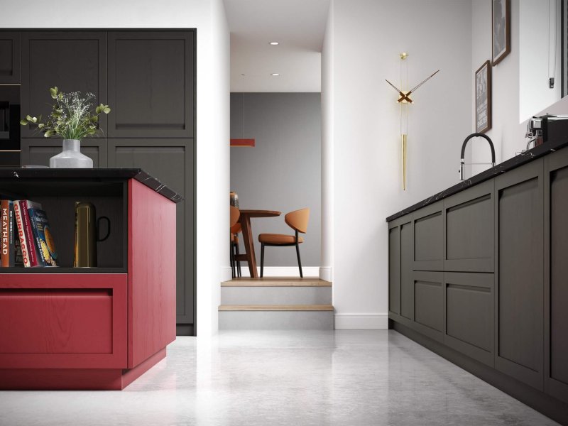 Harborne Graphite and CMS Chicory Red_Cameo 3_-Superior-Cabinets-Kitchen-Designs