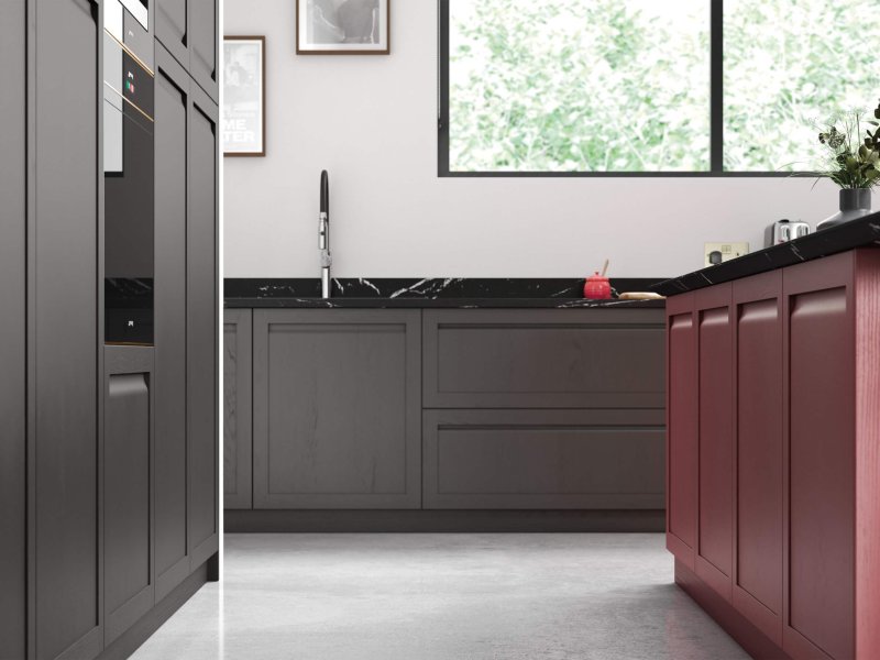 Harborne Graphite and CMS Chicory Red_Cameo 4_-Superior-Cabinets-Kitchen-Designs