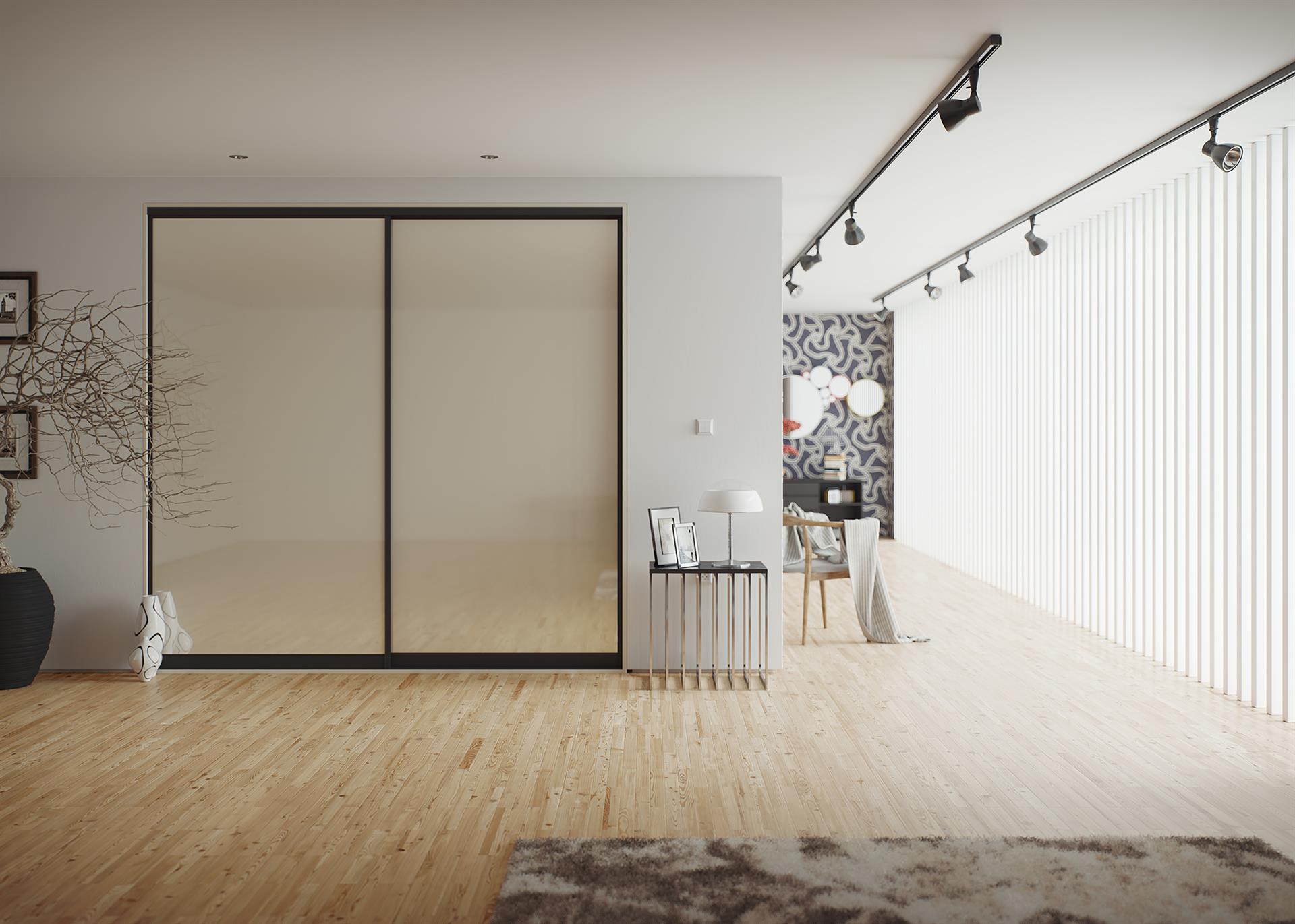 Lucine - Black - Light Beige Glass - Supplied by Superior Cabinets of Bolton.